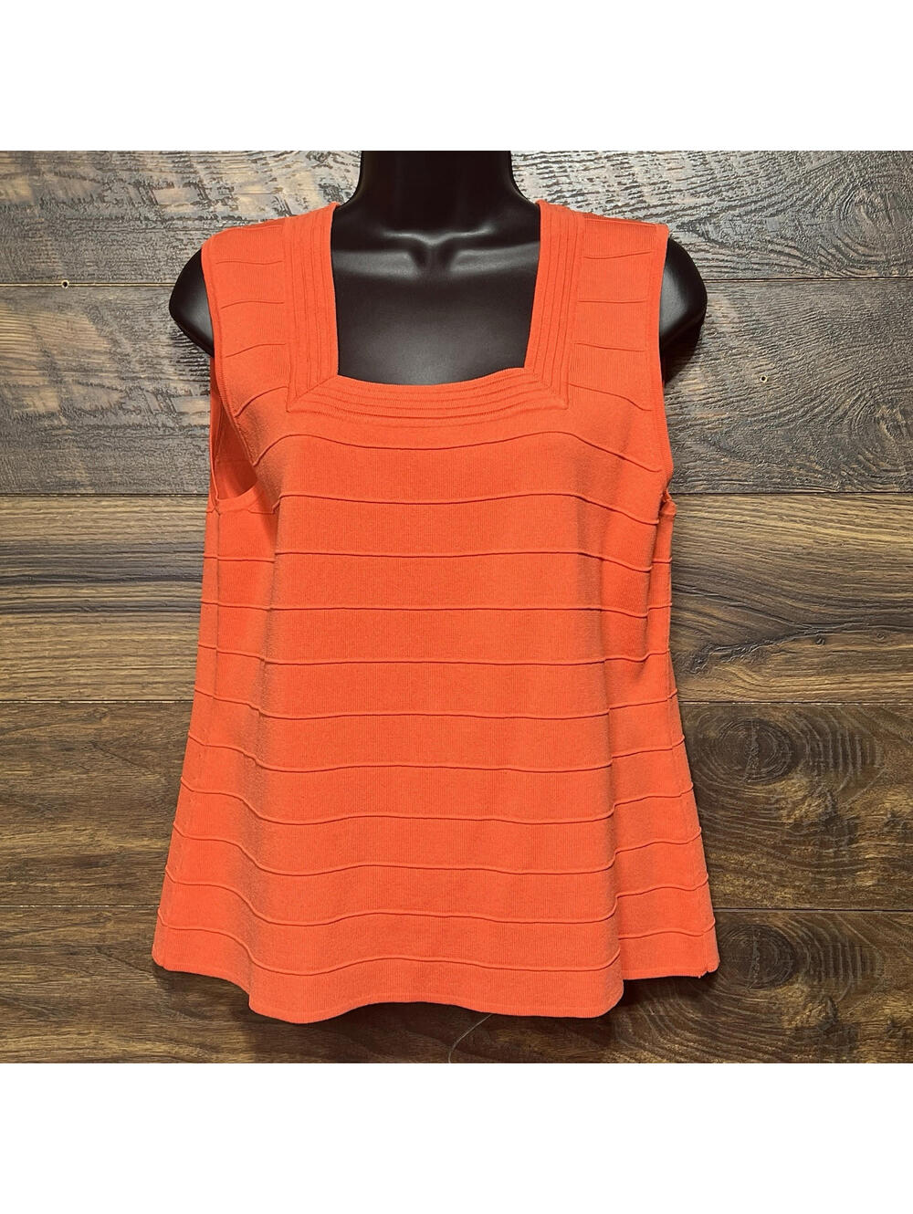 CABLE & GAUGE Womens XL Red/Orange Knit Tank Top Square Neck Office Career Sport